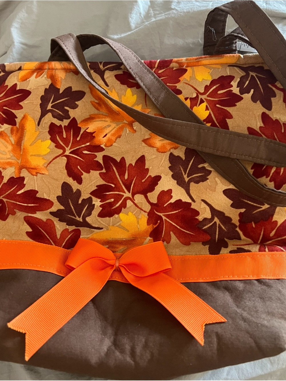 Autumn Leaf Print Bag with Orange Bow